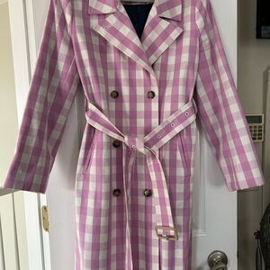Chic Pink Plaid Trench Coat